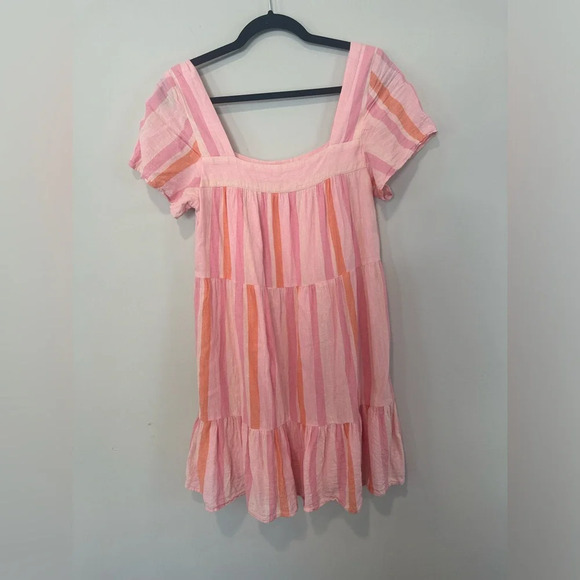 Rails Valentina Striped Gauze Square Neck Dress 100% Cotton Pink Size XS 1514 - Picture 3 of 11